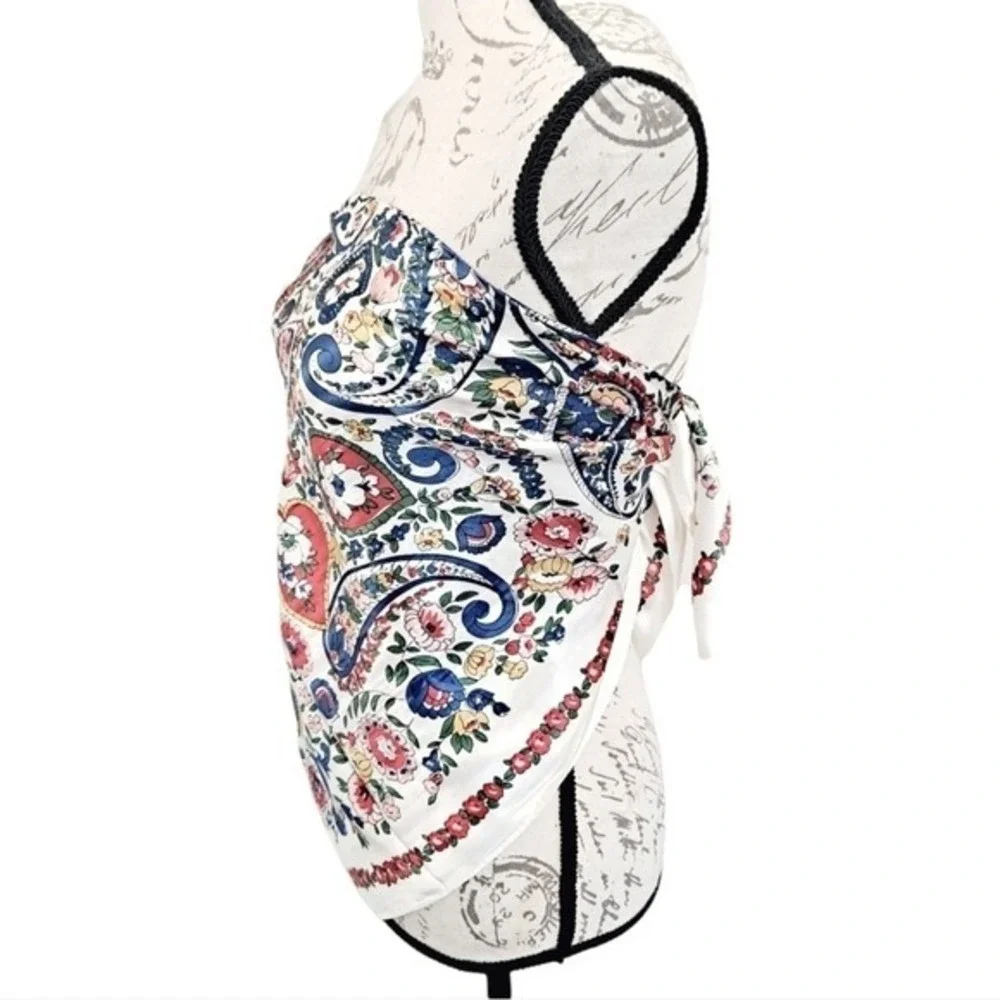 Satin Square Floral Scarf oversized Paisley white Boho hair neck 💖2/$30